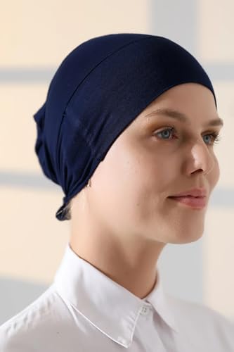 ihvan online, Hijab Cap, Beanie Undercap Scarf, Turban Head Wraps for Women, Hair Wrap, Muslim Under Scarf Hijab Cap - color: Navy Blue