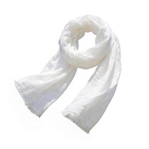 Nydotd Women Summer Cotton Linen Scarf Crinkle Long Beach Shawl Wrap hijab with Fringe - color: Cream White