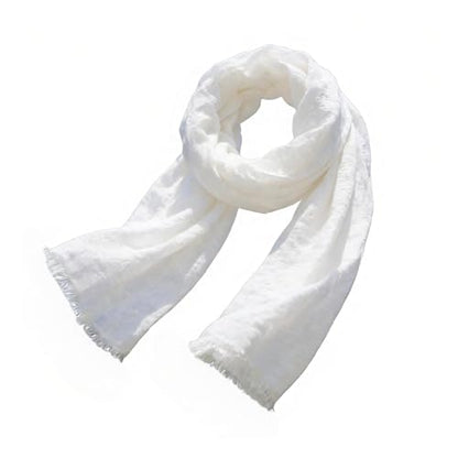 Nydotd Women Summer Cotton Linen Scarf Crinkle Long Beach Shawl Wrap hijab with Fringe - color: Cream White