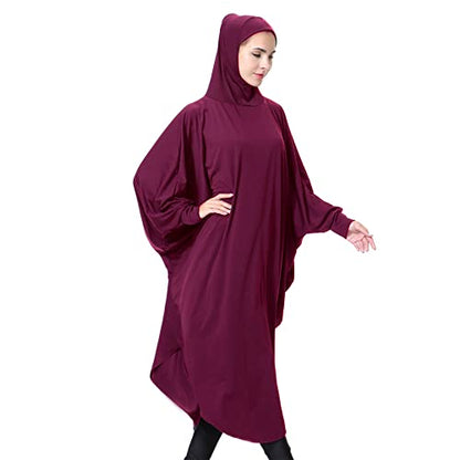 khalat Women's One-Piece Muslim Abaya Dress Large Overhead Prayer Ramadan Long Hijab Dress - color: Wine Red, size: Large