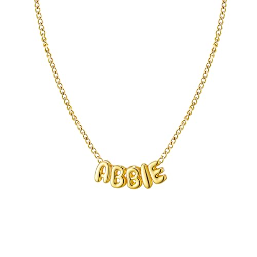 Ldurian Personalized Bubble Name Necklace, Tiny Name Plate Pendant Necklace, 14K Gold Plated Charm Cute Pre-made Jewelry for Women - size: 3 Abbie