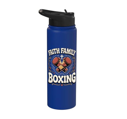 Faith Family Boxing Boxer Fighter Combat Sport Stainless Steel Insulated Water Bottle - color: Royal Blue