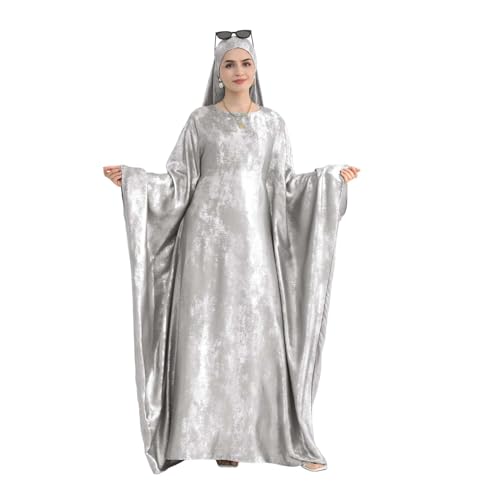 ODIZLI Abayas For Women Muslim Metallic Shiny Hijab Prayer Dress Arabic Kaftan Dubai Turkey Islamic Dress - color: Silver White, size: Size One