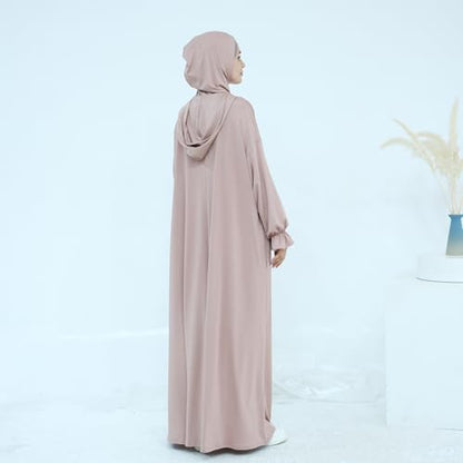 Muslim Dress for Women Pakistani Kaftan Abaya Robe Arabic Islamic Prayer Clothes Dubai Outfits - color: Taro