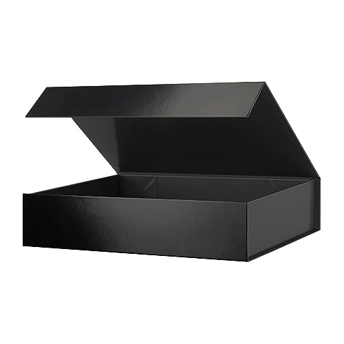 PACKHOME Gift Box 11.5x8x2.5 Inches, Sturdy Shirt Box with Magnetic Lid for Multiple Occasions (Glossy Black) - color: 11x7.8x2.3 Inch-Black-Pack of 1