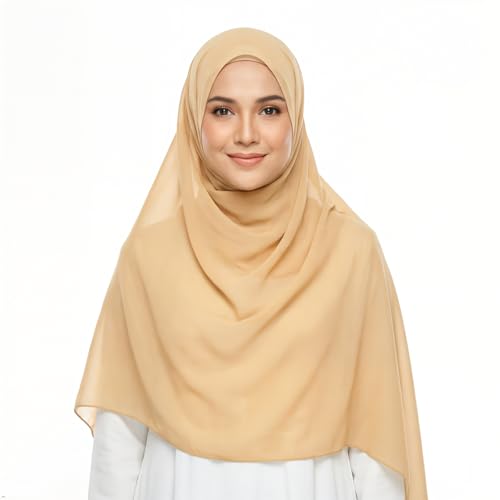 Women's Magnetic Hijab with Stitched Undercap - No Pin Chiffon Prayer Scarf - color: Beige