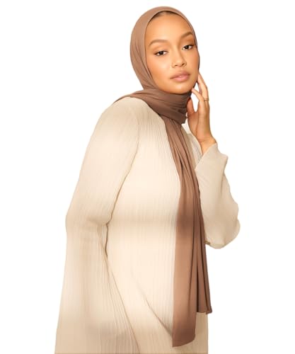 Hijab Scarf for Women Soft Muslim Hijabs Head Wrap Scarves Fashion Long Hair Shawls Stretchy Muslin Headscarf - color: Camel Hijab Scarf for Women