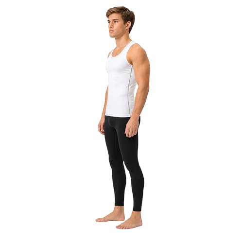 DEVOPS 3 Pack Men's Muscle Dry Fit Compression Tank Top Sleeveless Shirt | Compression Fit, Wicking, 4-Way Stretch, Running, Workout, UPF 50+, Sleeveless - color: White / White / White(gray-stitch), size: X-Large