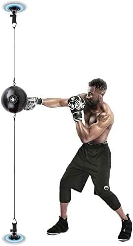 Speed Bag for Boxing, Double End Punching Bag Leather, Boxing Speed Bag Set Door Ceiling/Floor Mount Suction Cups Reflex Bag for Home Gym, Stress Relief Exercise Equipment