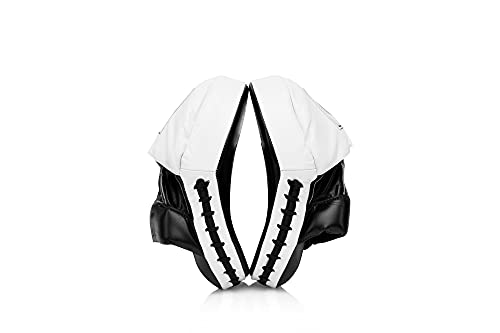 Fairtex FMV9 Contoured Focus Mitts |Striking Accuracy & Protection for Boxing, Muay Thai, Kickboxing |Ergonomic Design, Soft Padding, Secure Fit Leather - color: Black/White