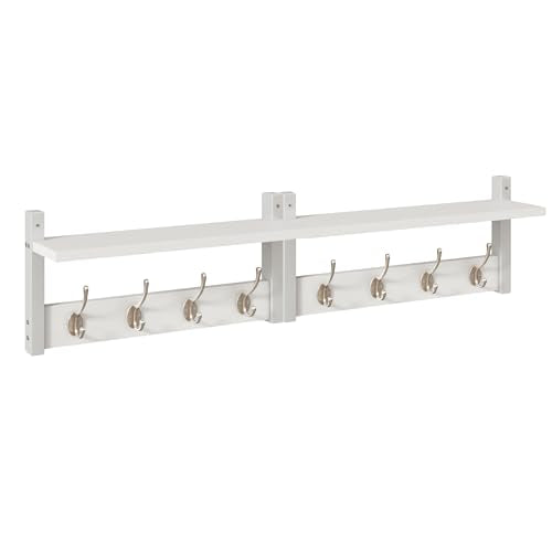 YMYNY Coat Rack Shelf Wall Mounted, Coat Hooks Set of 2, Entryway Coat Hanger with 4 Double Hooks, 31.5" Wall Floating Shelf with Hat Rack, for Kitchen, Bedroom, Bathroom, White UHWS001W-2 - color: White, size: 31.5"-2 pack