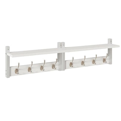 YMYNY Coat Rack Shelf Wall Mounted, Coat Hooks Set of 2, Entryway Coat Hanger with 4 Double Hooks, 31.5" Wall Floating Shelf with Hat Rack, for Kitchen, Bedroom, Bathroom, White UHWS001W-2 - color: White, size: 31.5"-2 pack