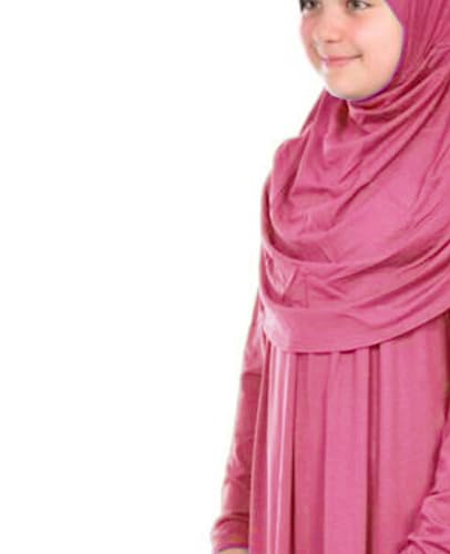 Prien Kids Prayer Dress Muslim Clothes for Girls Long Sleeve Abaya with Hijab Two Piece Maxi Islamic Set Scarf Kaftan Jilbab - color: Dusty Rose