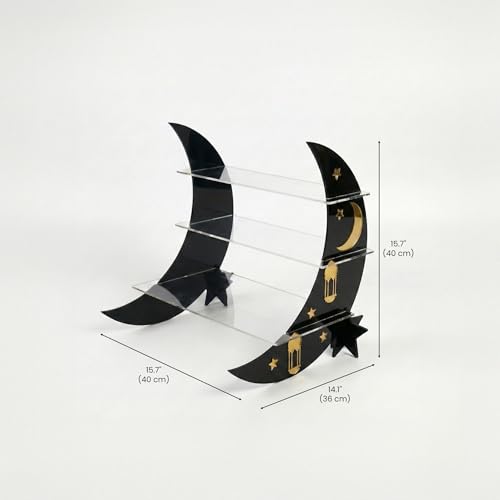 Iwa Concept 3-Tier Acrylic Ramadan Serving Tray | Crescent Moon & Star Design | Elegant Dessert & Nut Presentation Stand for Iftar and Eid Celebrations - color: Black Gold