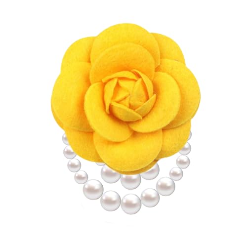 Vintage White Flower Pearl Tassel Brooch Pins for Women Trendy Camellia Pearl Hair Pins Christmas Pins Dainty Shawl Brooches Bracelet Birthday Jewelry - color: Yellow