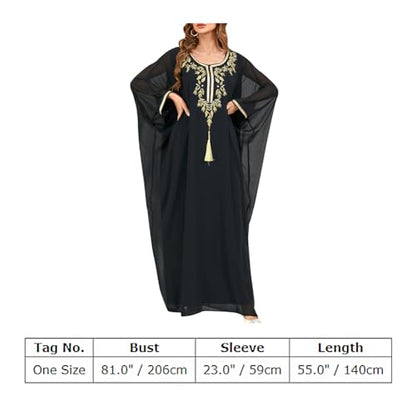 Embroidered Abaya Kaftans for Women Modern Elegant Dubai Moroccan Dubai Kaftan Dresses Abaya for Women Muslim Dress - color: Black
