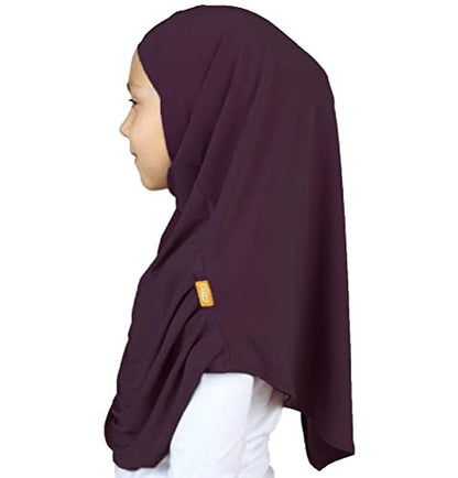 Modefa Islamic Girl Child Practical Amira Hijab Two Piece Muslim Scarf & Bonnet - Instant Easy Hijab - color: Eggplant