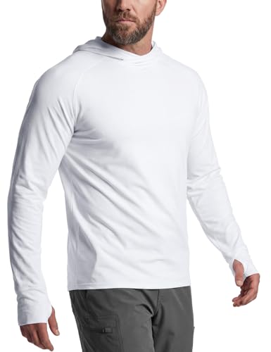 CQR Men's UPF 50+ Sun Protection Long Sleeve Quick Dry Athletic Shirts, Stretch Running Workout Hiking T-Shirts - color: Hoodie White, size: XX-Large