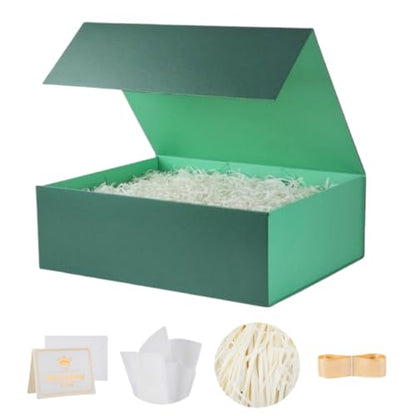 UoeRing 1 Pcs Green Gift Box 11.5x8x4 Inch with Magnetic Lid | Collapsible Luxury Present Box,for Birthday,Christmas Holiday Gift Includes Card,Ribbon,Tissue Paper & Shredded Filler - color: 11.5x8x4 Inch-Green-Pack of 1