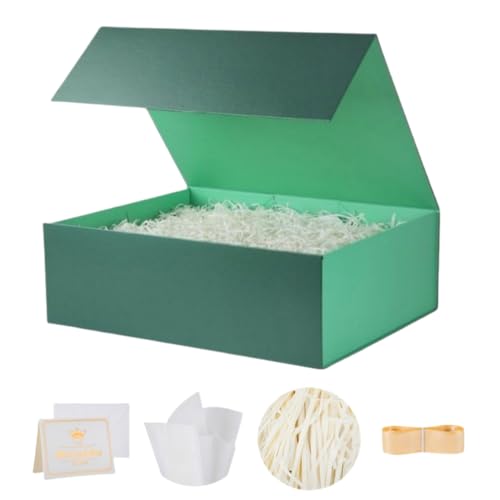 UoeRing 1 Pcs Green Gift Box 11.5x8x4 Inch with Magnetic Lid | Collapsible Luxury Present Box,for Birthday,Christmas Holiday Gift Includes Card,Ribbon,Tissue Paper & Shredded Filler - color: 11.5x8x4 Inch-Green-Pack of 1