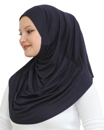 Prien Plain Ready To Wear Hijab for Women, Muslim Instant Turbans, Soft Jersey Scarf, Islamic Clothes, Long Hijabs, Abaya - color: Navy Blue