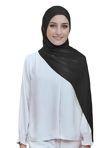 Lina & Lily Sheen Shimmer Women's Crepe Scarf Shawl Wrap Head Hijab Lightweight - color: Black