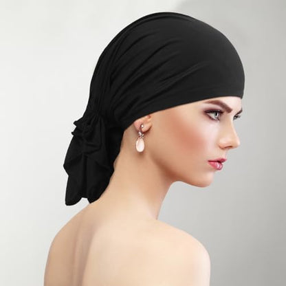 Syhood Slip on Pre Tied Head Scarves for Women - color: Black