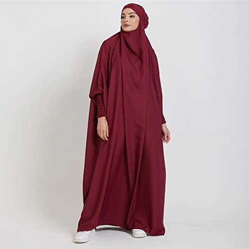 ODIZLI Muslim One Piece Prayer Hijab Dress Women Hooded Abaya Full Cover Islam Dubai Modest Robe - color: Wine Red, size: One Size