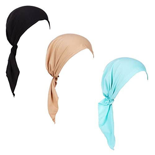 3 Packed Women's Pre Tied Head Scarves Slip On Chemo Beanies Hair Cover Headwrap Caps - color: A2-solid-3packed