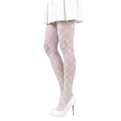 Millennials In Motion Sheer Elegance Patterned Tights - color: White Heart