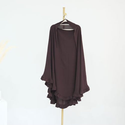 Boedaty Ramadan Eid Prayer Garment Long Khimar Hijab Scarf Wrap with Flounces Abaya Jilbab Muslim Islam for Women - color: Dark Coffee1