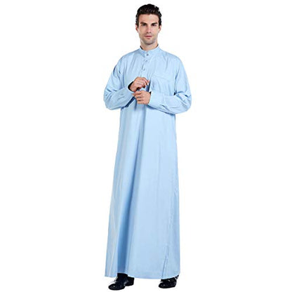 Lenmipot Men's Muslim Clothes Durable Kaftan Robe Dubai Long Gown Ethnic Clothes,1pc Soft Robe - color: B Blue, size: 3X-Large