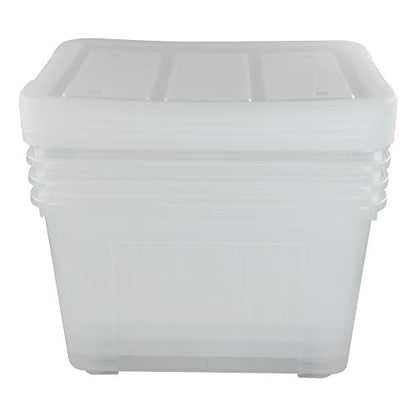 Kekow 70 L Clear Large Storage Box, Plastic Latch Box with Wheels, 4-Pack | Extra Large Capacity, Locking Snap Lid, Easy-Glide Wheels, Sturdy Plastic Build, for Closet Garage Basement Storage - size: 70 L