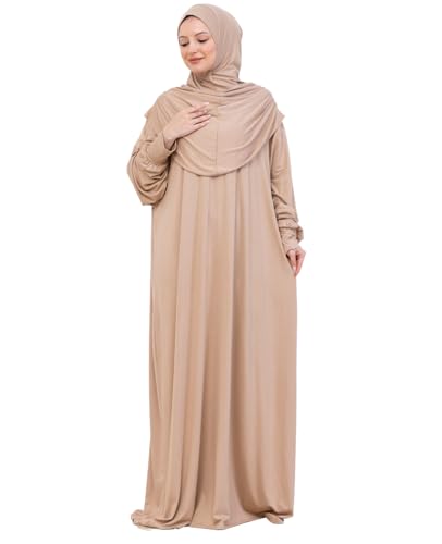 Prien Prayer Dress For Women, Cotton Muslim Abaya, Soft Hijab, Elegant Turkish Islamic Wear For Eid, Ramadan, Umrah, Hajj - color: Deep Mink