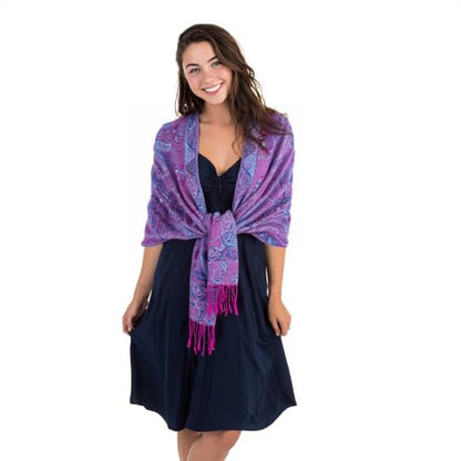 TUSHUSTY Pashmina Feel Shawls Wraps Rave Scarf for Women Soft Silky Reversible Men Scarves Hijab - color: Deep Purple Blue