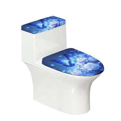 Blue Butterfly Print Toilet Lid Covers with Tank Covers Toilet Seat Cover Dustproof Stays in Place Home Decor Fits Most Toilet Lids - color: Bling Butterfly Print