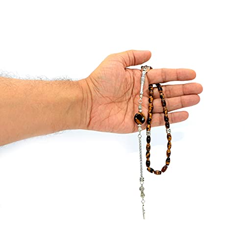 Design Fine Tiger Eye Series Worry/Prayer Beads - 8 mm (33 Beads) in Elegant Barley Cut Style - color: Elegant Barley Cut Series- (33 Beads)