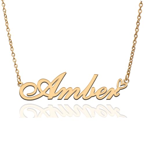 Custom Name Necklace Customized Personalized Plated Necklace for Mother Daughter Friendship Women Valentine's Day Christmas Birthday New Year Party - style: Amber Gold