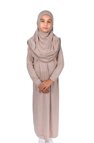 ihvan online Muslim Dress for Girls, Long Sleeve One-Piece Islamic Prayer Dress, Hijab for Kids, Girls Abaya, Islamic Gifts - color: Ecru