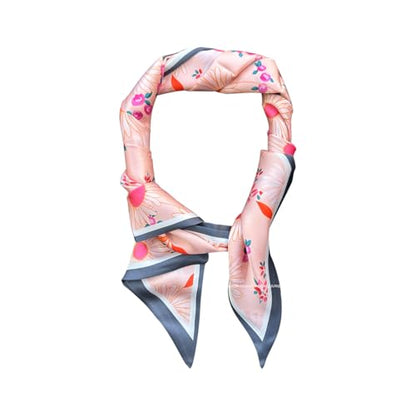 Silk Feeling Head Scarf Fashion Satin Hair Scarf Square Long Scarves for Women Gifts - color: 02 Pink Flower /5.12 X 59 Inch