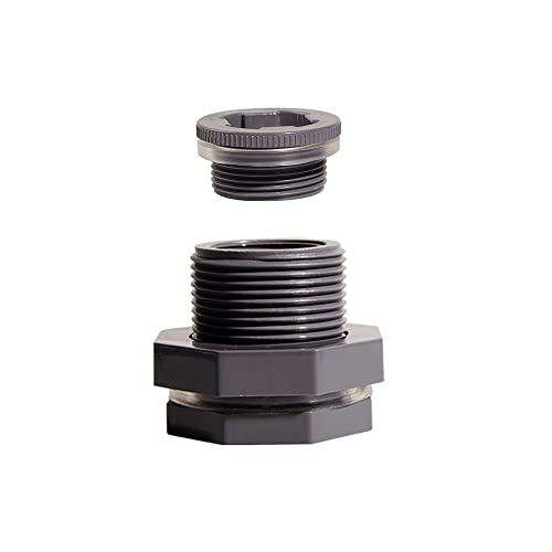 Ququyi 1/2 Inch PVC Bulkhead Water Tank Connector Adapter Fitting with Plugs Thru-Bulk Pipe Fitting for Rain Barrels, Aquariums, Ponds(Set of 1) - size: 1/2"-1pcs