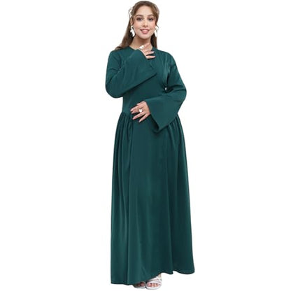 Muslim Abaya Dress for Women Smooth Back Zipper Belt Daily Prayer Eid Dress - color: Dark Green, size: X-Large