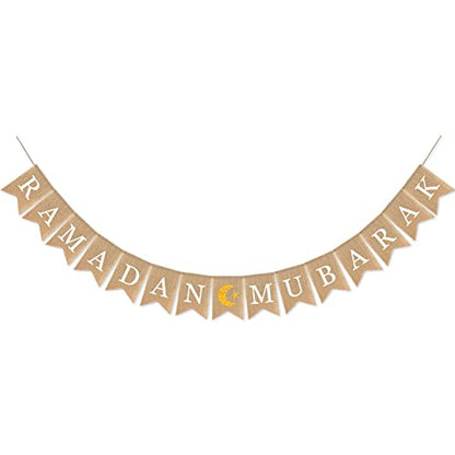 Burlap Ramadan Banner - Rectangular, Brown, Beige - 78 Inches - color: ramadan mubarak