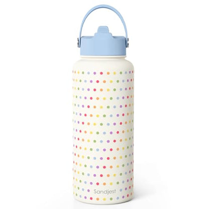 Pride Water Bottle Stainless Steel 32oz with Lid & Straw, Rainbow Polka Dots Insulated Bottles Gifts for Women Men LGBT Month Christmas Birthday LGBT Awareness Month - color: LGBT 1