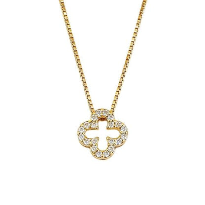 Gold Clover Necklace for Women, Four Leaf Clover Pendant with Crystal Rhinestones, Box Chain Necklace