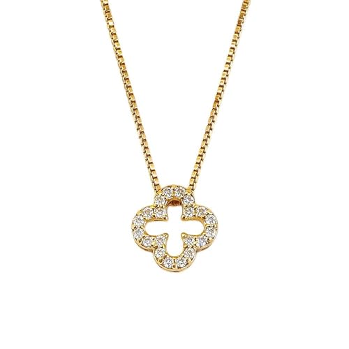 Gold Clover Necklace for Women, Four Leaf Clover Pendant with Crystal Rhinestones, Box Chain Necklace