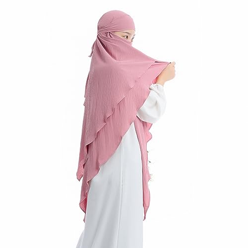 Khalat Muslim Prayer Hijab - 2 Layers Soft Breathable Islamic Dubai Women's Instant Long Hijab - color: Pink