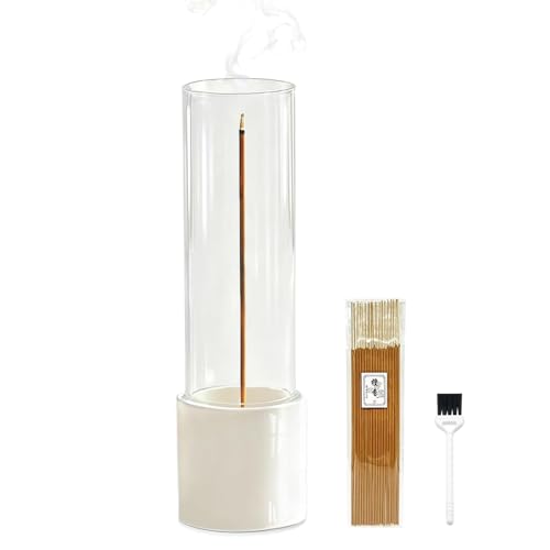 CEREMONY Incense Holder, Ceramic Incense Holder for Sticks with Glass Ash Catcher, Anti-ash Incense Burner with 20 Incense Sticks and a Ash Brush for Meditation Yoga Spa Room Decor