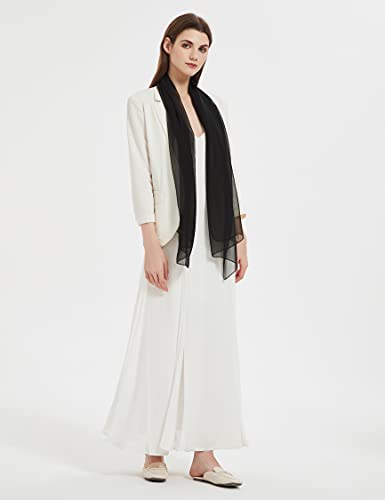 PANTONIGHT Long Chiffon Sheer Scarf For womens - color: 065 Plain Black