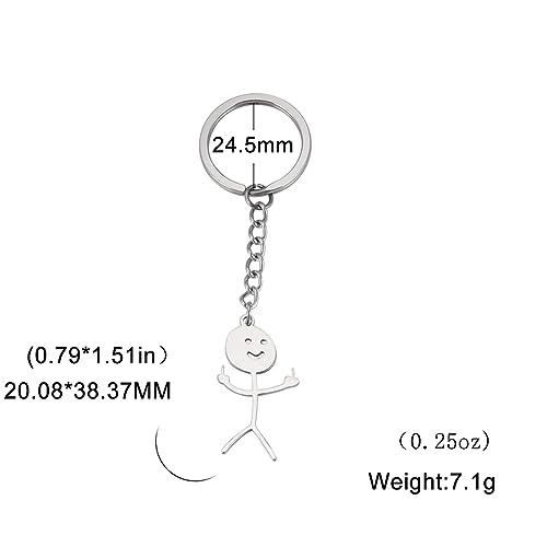 Dreamtimes Skeleton Smiley little Man Sign Language Keychain Finger Medium Stickman Bag Car Key Pendant Couple Gift Keychain - color: Silver